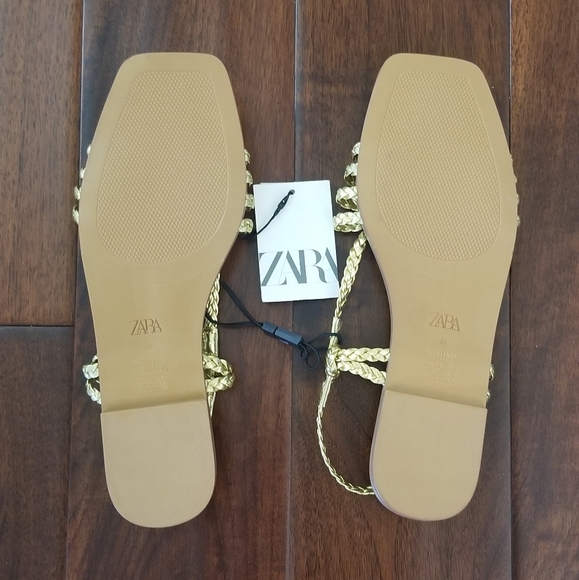ZARA Metallic Gold Braided Sandal - Size 39 - US Size 8 - NWT - Picture 3 of 5